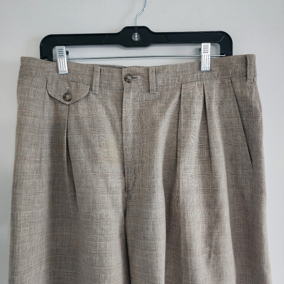 J. J. Farmer Men's Herringbone  Linen Plaid Front Pleated Shorts Size 34 - Picture 5 of 9